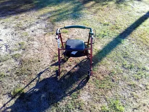 This four-wheel walker for seniors provides stable support, comfort, and mobility for everyday use. It features hand brakes, padded seat, and easy-roll wheels, making it ideal for rest breaks and safe movement indoors or outdoors. Lightweight, foldable, and gently used. $30